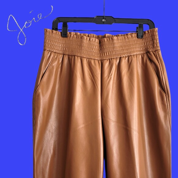 JOIE NEW Faux Leather Smocke-Cinche Waist Straight Leg Jogger L - Picture 9 of 11